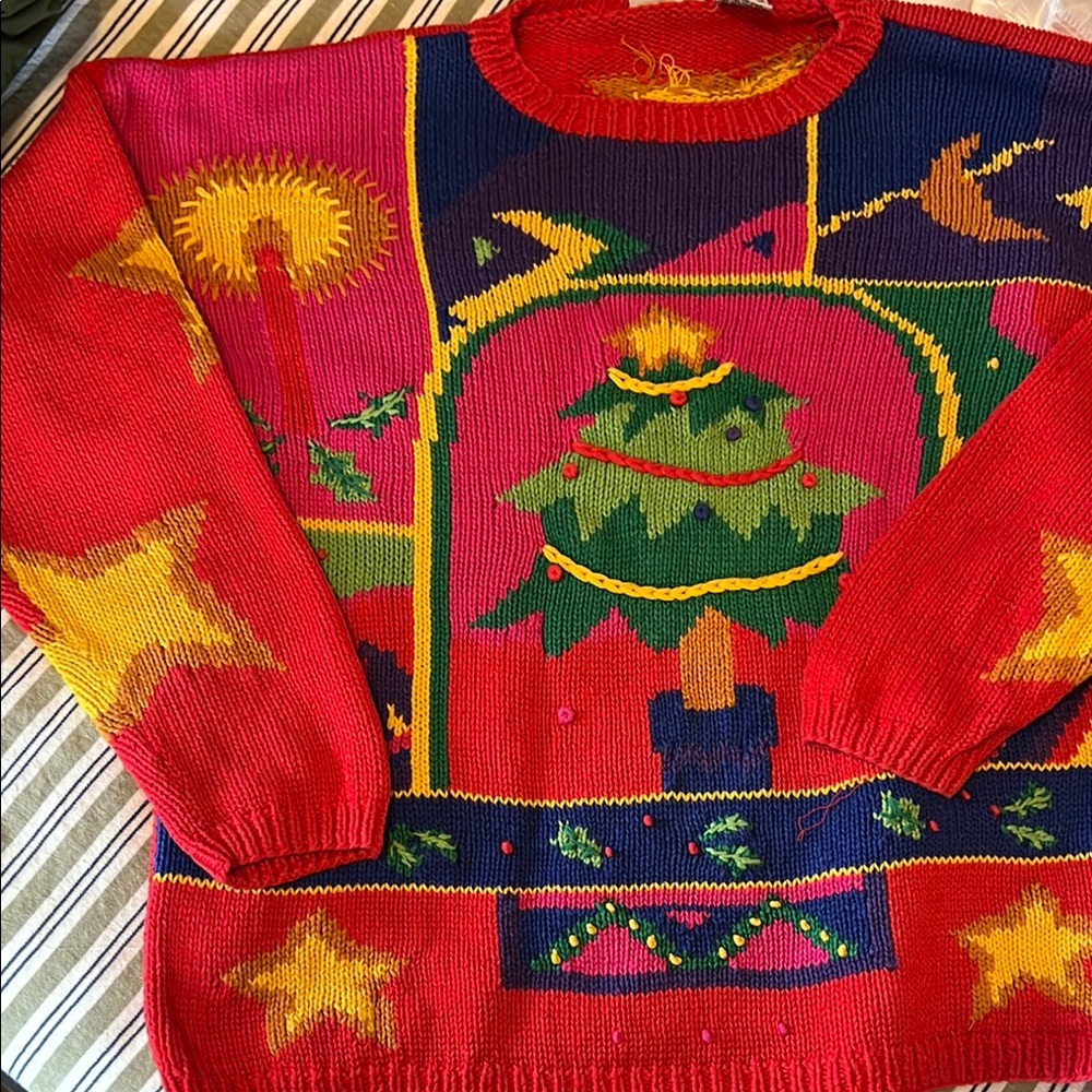 Hand Knit Red Christmas Sweater